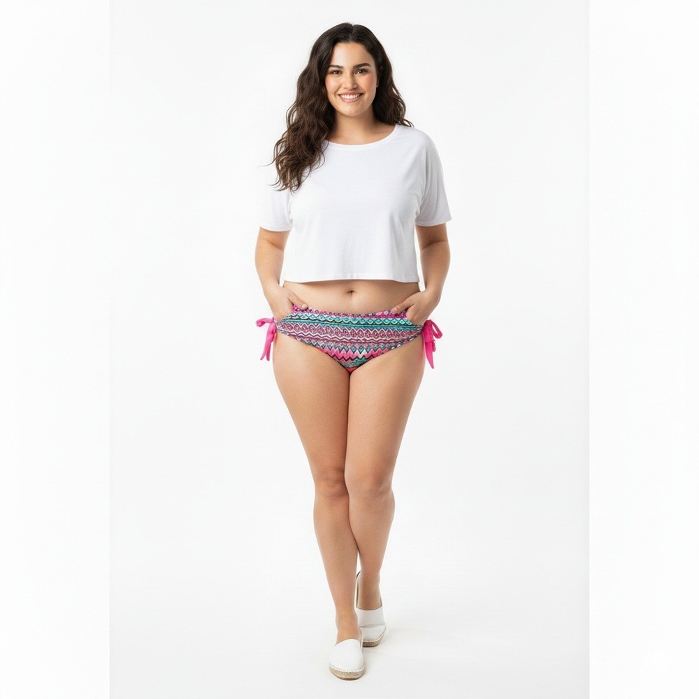 EONAR XL Swimsuit Bottoms Colorful Geometric Print Tie Side Bikini Bottom